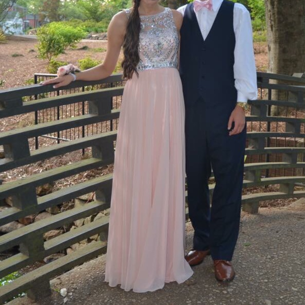 Dancing Queen Blush Pink Beaded Top Prom Dress